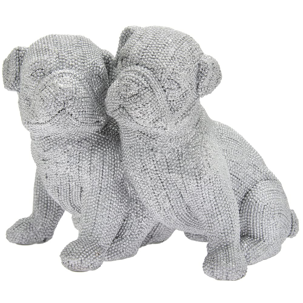 The Leonardo Collection LP47778 Lesser & Pavey Twin Pug Home Decor Animal Ornaments, Silver