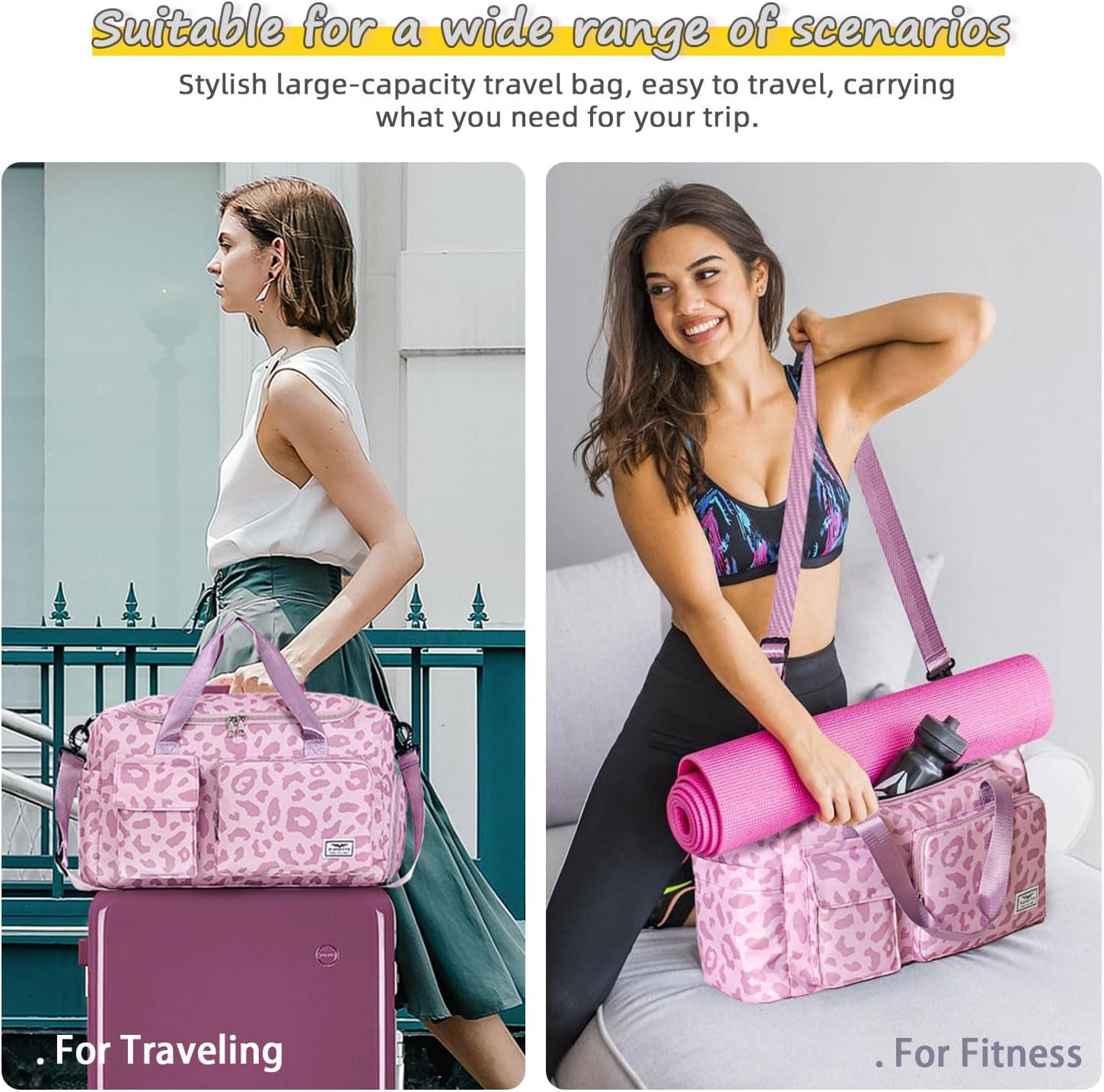 FIORETTO Women's Gym Duffle Bag with Shoes Compartment, 37L Capacity, Ideal for Travel, Gym, Sports, Duffel, Weekender - Image 2