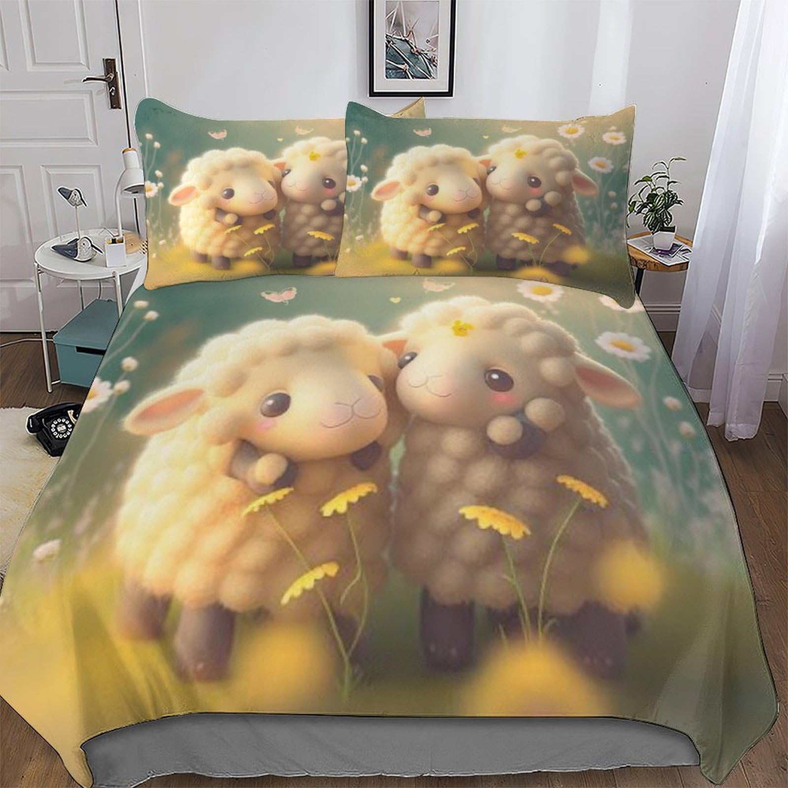 Dcccy Boys Sheep Comforter Cover Set Microfibre Bedding Set Duvet Cover With Pillowcases Soft Quilt Cover 3 Pcs For Girls Double (200X200cm)