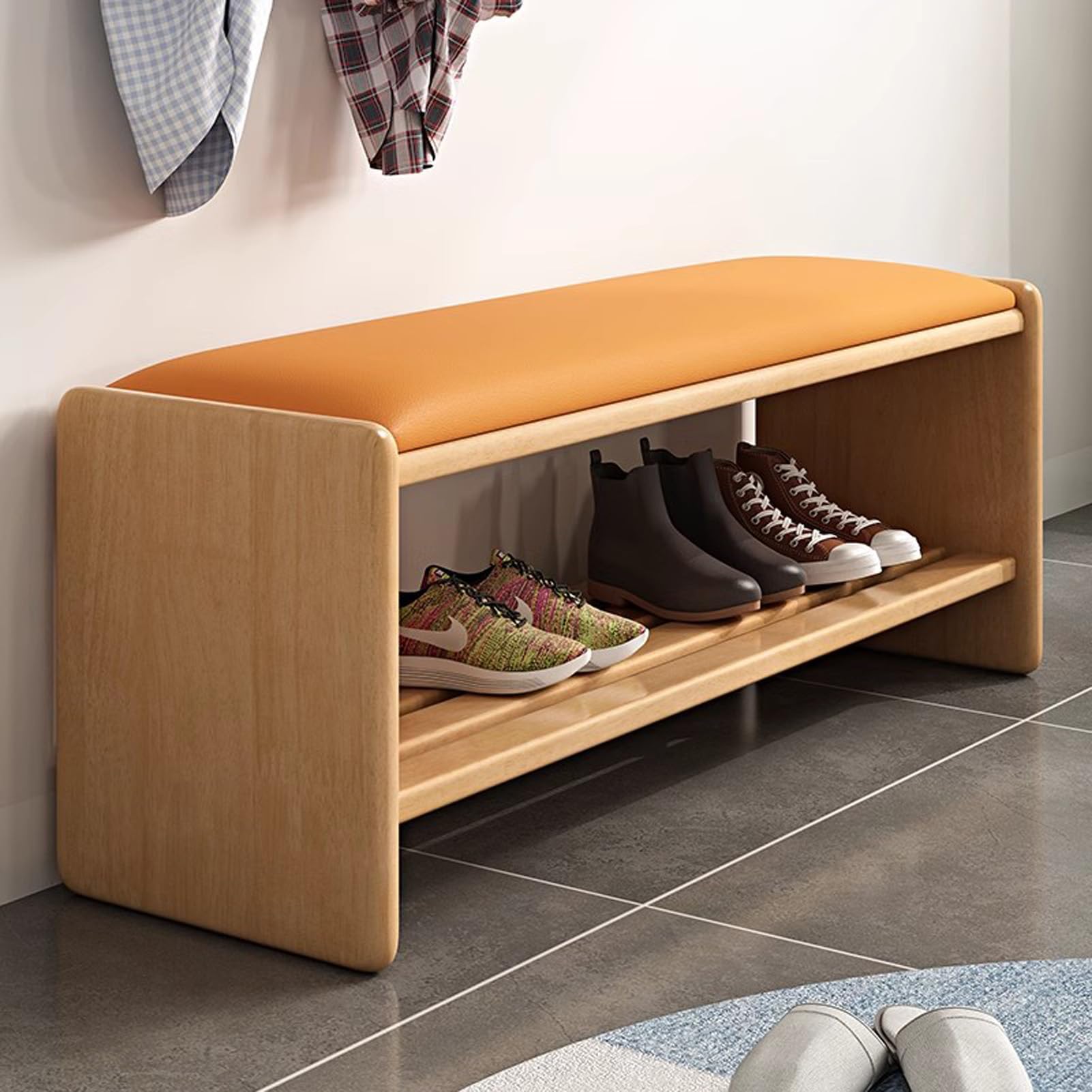 Banc à chaussures en bois pour résoudre le désordre du couloir