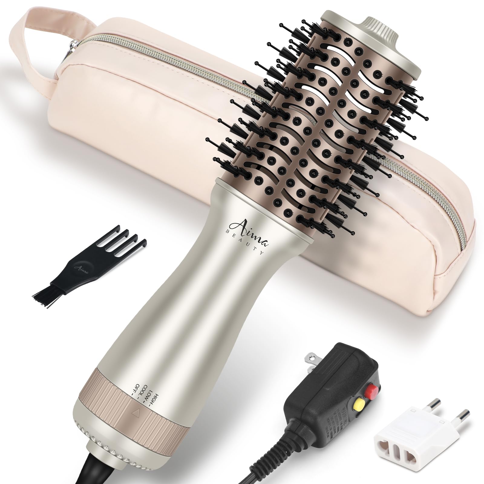 Aima Beauty Small Dual Voltage Hair Dryer Brush, 2-Inch Oval Hot Air Brush
