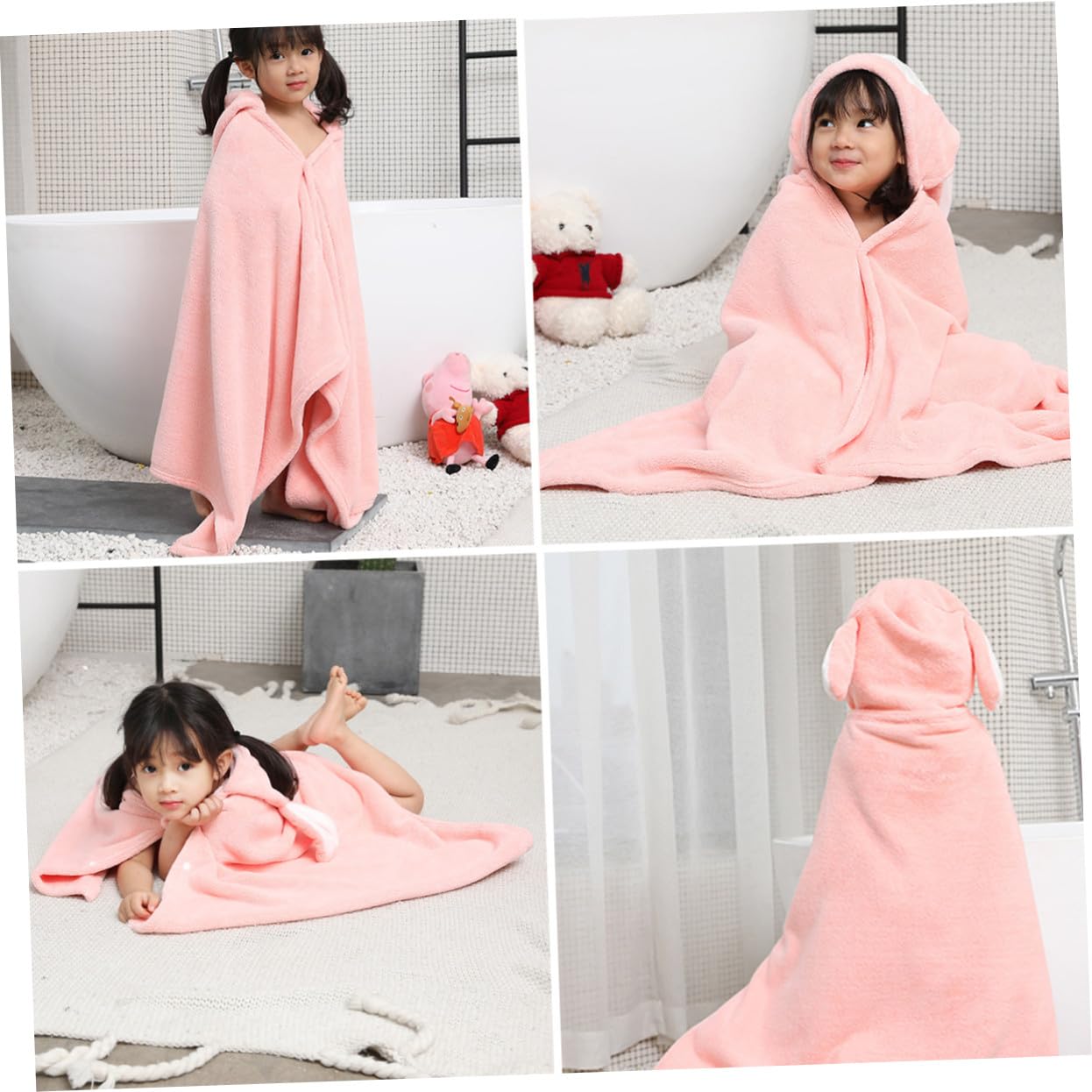 Artibetter Toalla de Baño Mantiene el Calor Después del Baño o Playa de Coral Fleece Capucha para Niños Ultrasuave y Absorbente Presa Diseño de Conejo Infantil