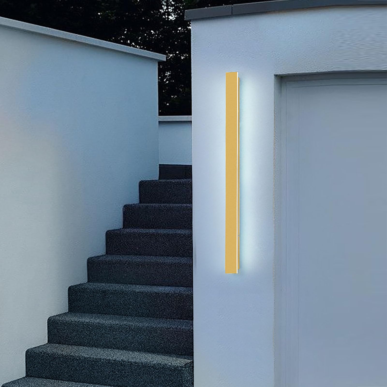HELCEKOU Modern LED Outdoor Wall Light, 40cm Waterproof Gold Sconce for Villa, Hallway, Garden, Garage - IP65 Mains Powered Front Door Lighting (White Light)