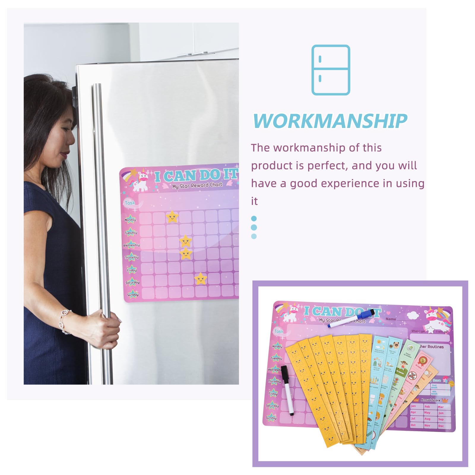 SOLUSTRE Tabla de Recompensas Magnética Tareas y Estrellas, Material Pet y Abs, Diseño Práctico y Creativo para Fomentar Hábitos y Conducta Saludable Hogar