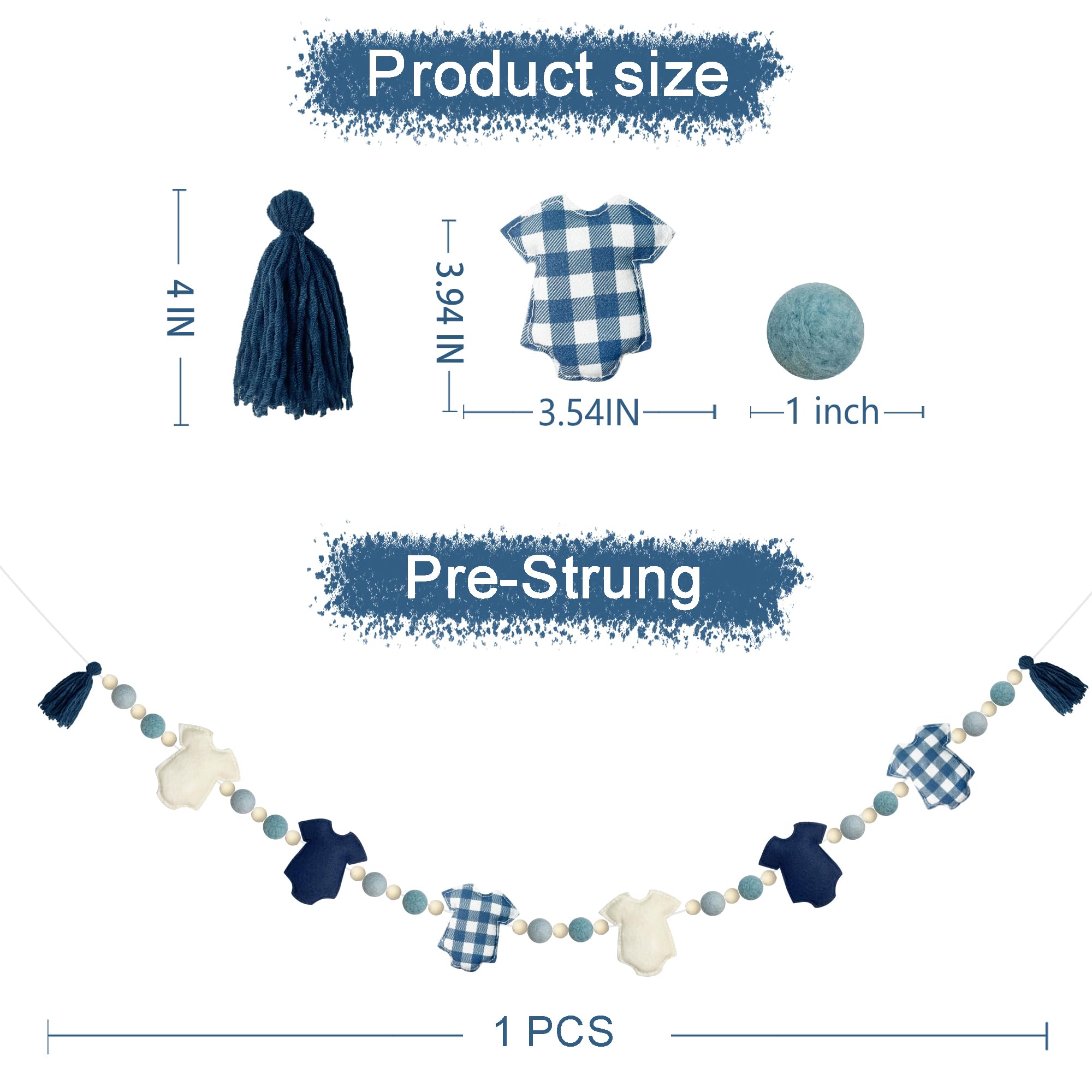 Babykleidung, Dekoration, vorbespannt, handgefertigt, Filz, Babykleidung, Holzperlen, Wolle, Filzball, Banner, Girlande für süße Babys, Jungen, Babyparty, Party, Kinderzimmer, Kamin, Heimdekoration