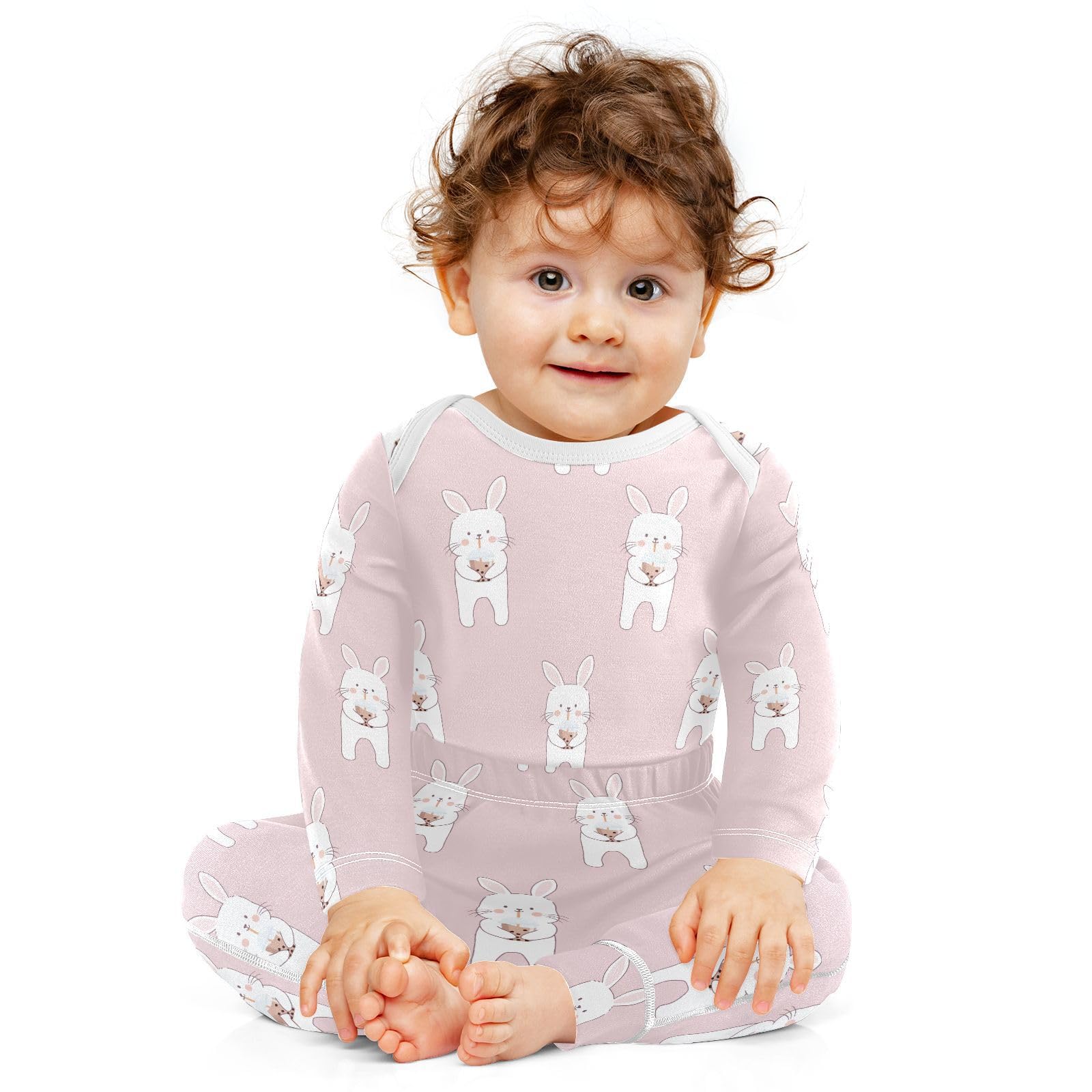 vvfelixl Baby Bodysuits Pants Sets Rabbit Drinking Bubble Milk Baby Bodysuit Long Sleeve Baby Clothes for Boys Girls 12-18M