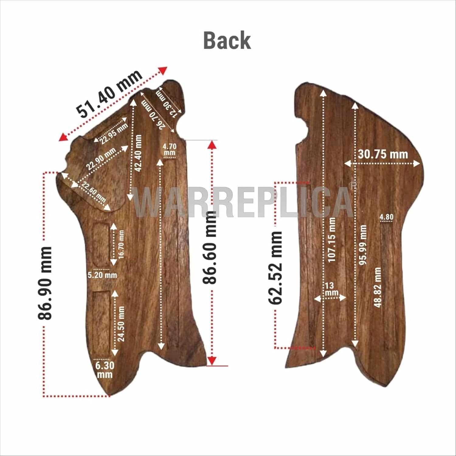 Warreplica WWII German Luger P08 Wood Hand Grips - Authentic Wooden Pistol Handle Reproduction Premium Military Accessory