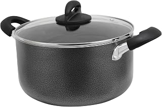 Oster Clairborne 6-Quart Non-Stick Dutch Oven - Hammered Exterior, Enameled Aluminum Pot with Vented Tempered Glass Lid & Cool-Touch Bakelite Handles for Low-Fat Cooking (Charcoal Grey)