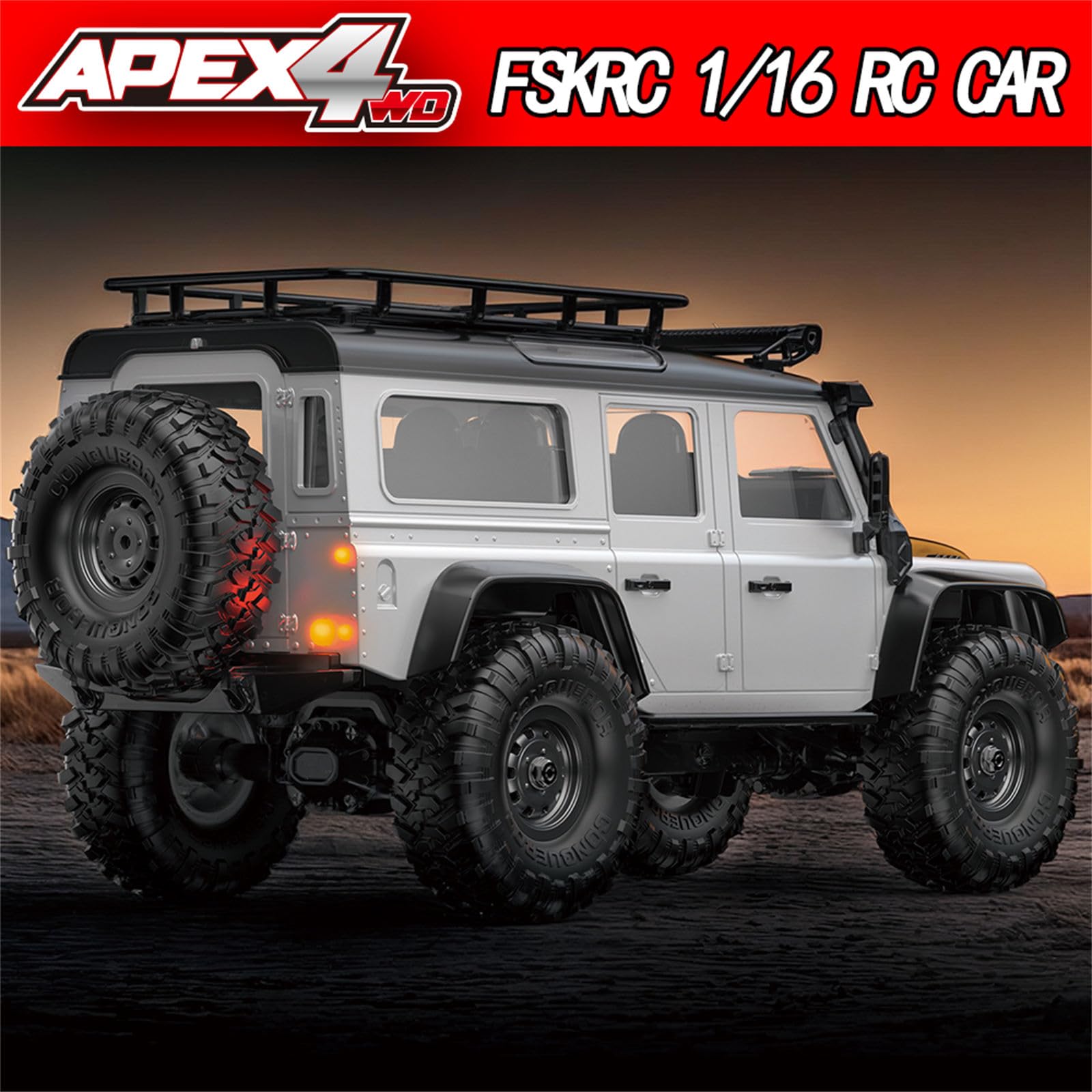 4WD Modèle Crawler Chariot à télécommande Échelle 1/16 Véhicule tout-terrain avec lumière de toit LED Jouet de compétition pour adulte