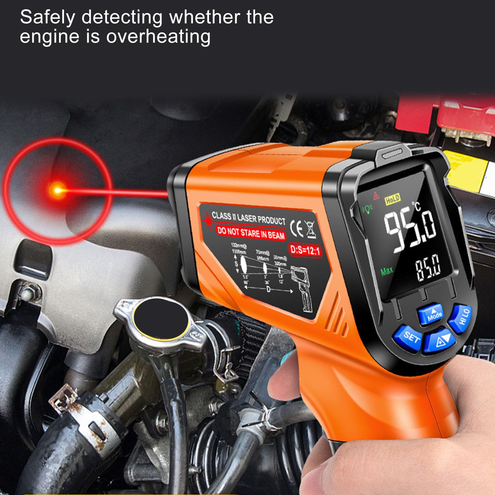 Pistola de temperatura digital HaloVerde Tiger con rango de -20 °C a 750 °C y emisividad ajustable, pistola de temperatura sin contacto con alarma de alta temperatura para uso
