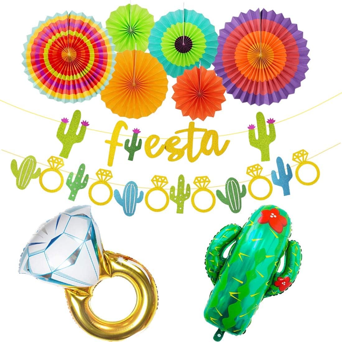 Mexican Bachelorette Party Decorations Fiesta Garland Colorful Paper Fans Cactus Ring Foil Balloons for Hen Party Wedding Bridal Shower