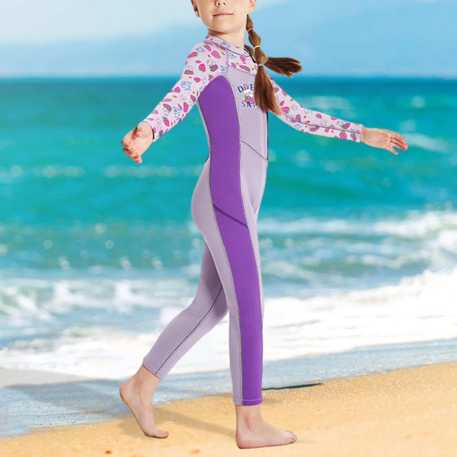 Traje de Neopreno para Niños Y Niñas, Traje de Neopreno de 2 Mm, Traje de Baño Térmico con Cremallera Frontal, Traje Completo para Navegación Subacuát