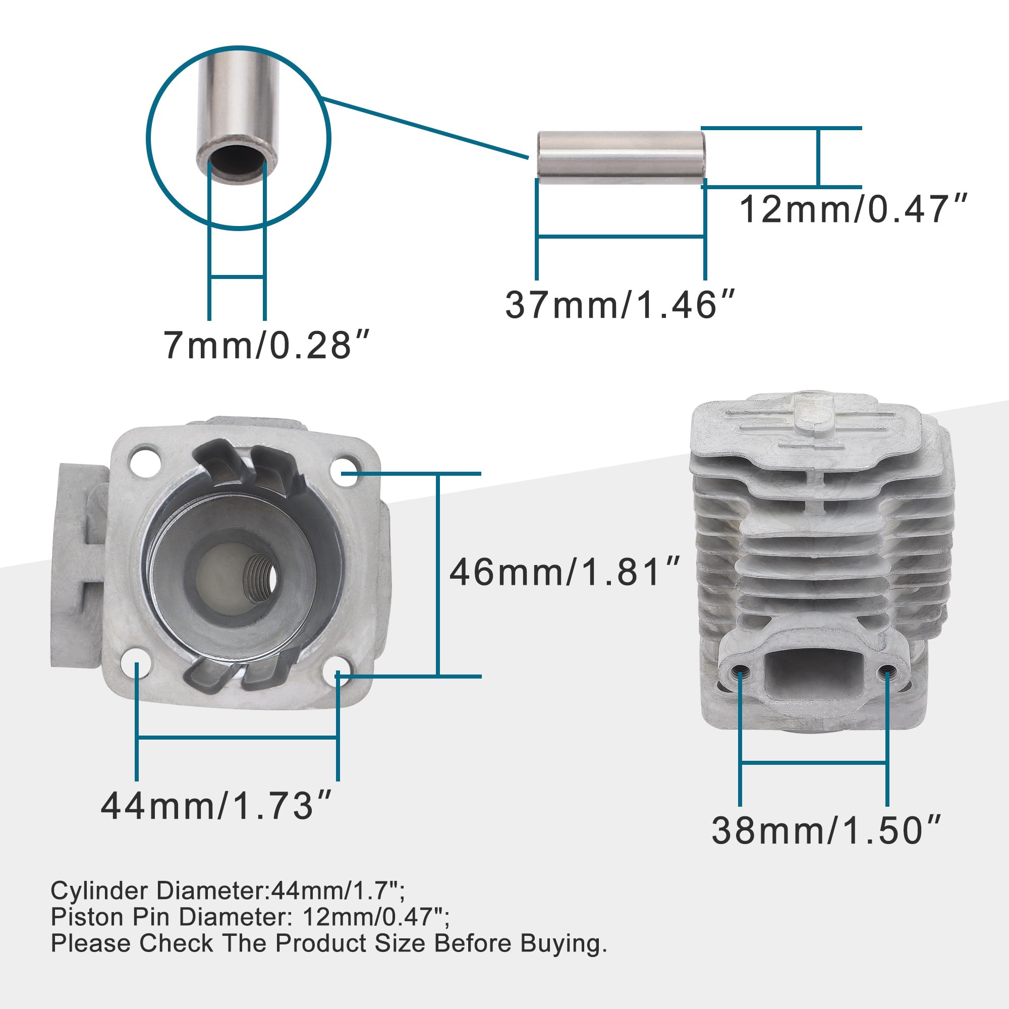 Image secondaire de GOOFIT L7T Bobine d'allumage 44mm Cylindre Piston Remplacement pour ATV 49cc et Pocket Bike