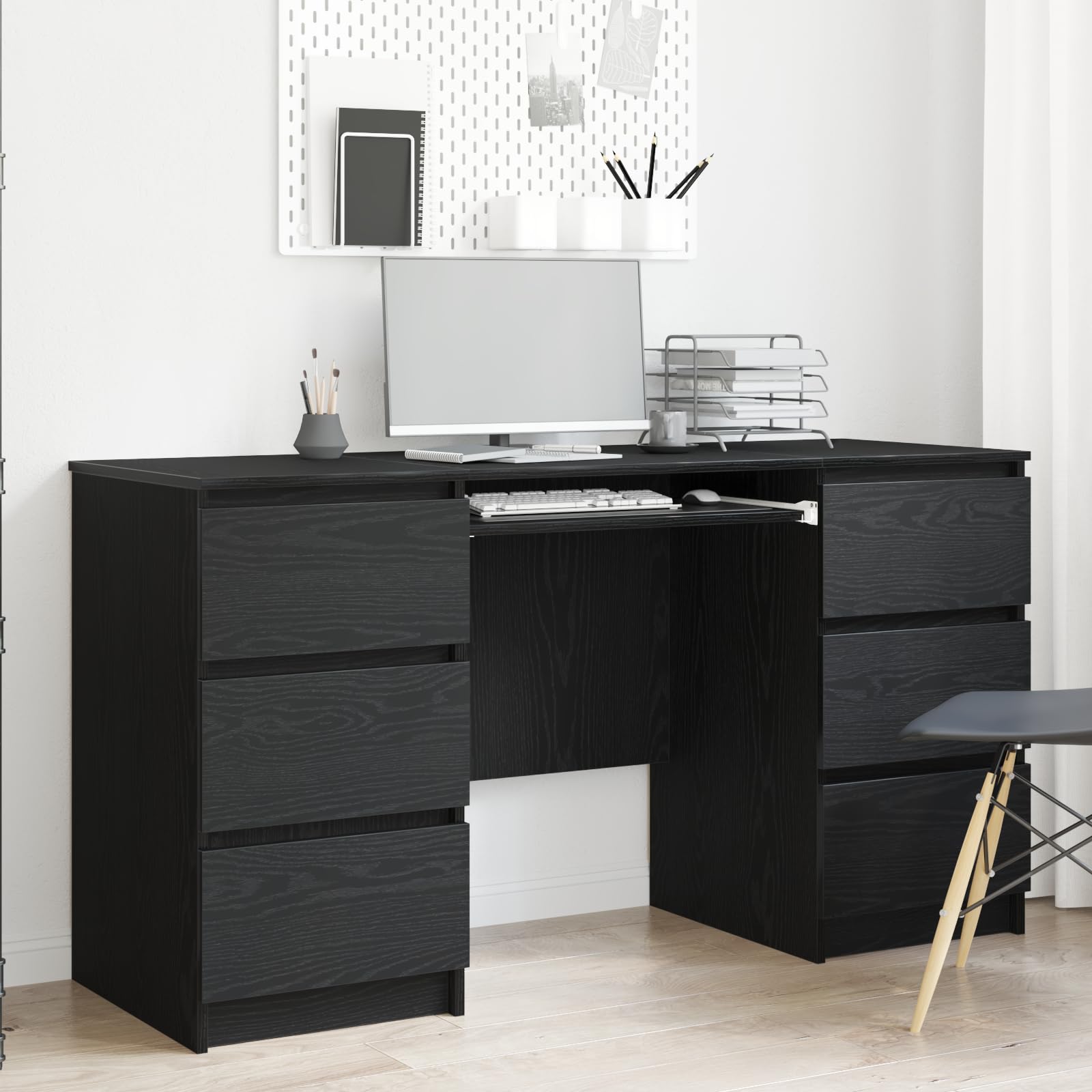 Bureau en bois massif chêne noir Lot de 2 tables de direction haut de gamme avec rangements