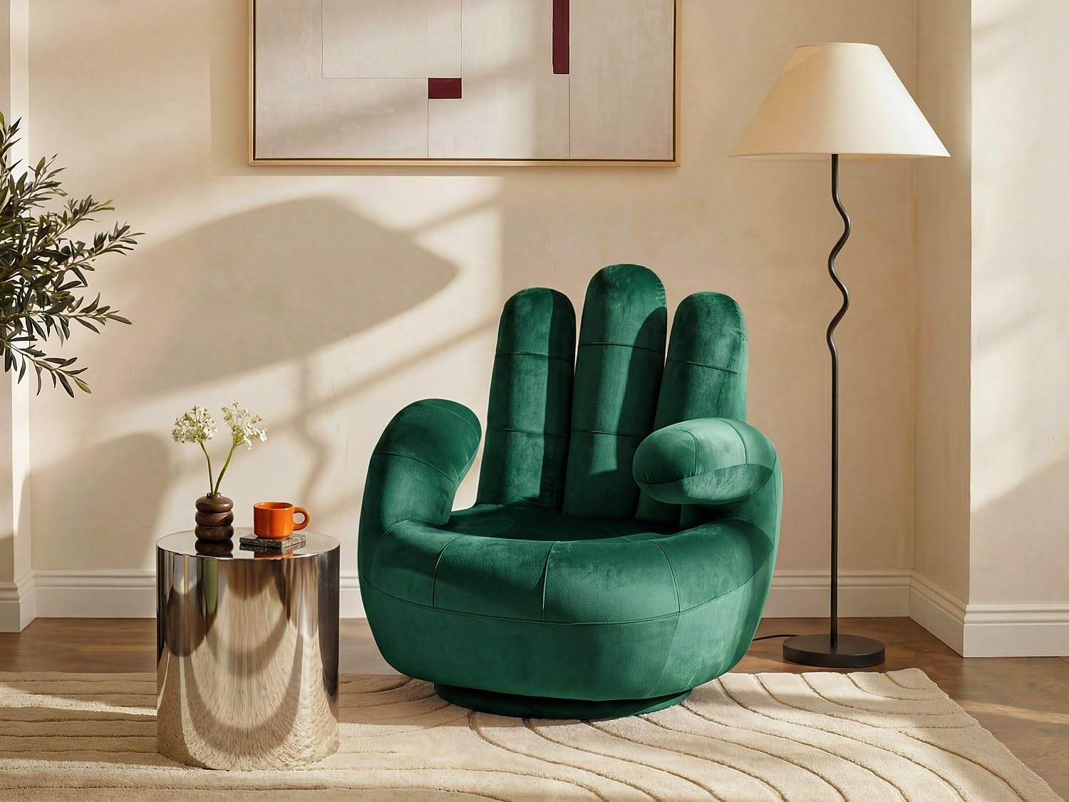 Vente-unique - Fauteuil Main pivotant Catchy en Velours - Vert Sapin