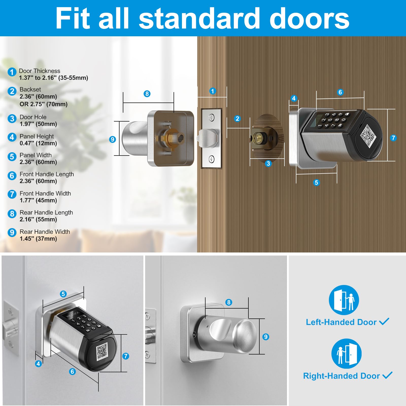 Bezkluczykowy zamek do drzwi wejściowych – elektroniczna gałka do drzwi z klawiaturą, inteligentny zamek, sterowanie aplikacją do drzwi wejściowych, łatwa instalacja, z 3 kartami, 2 kluczami