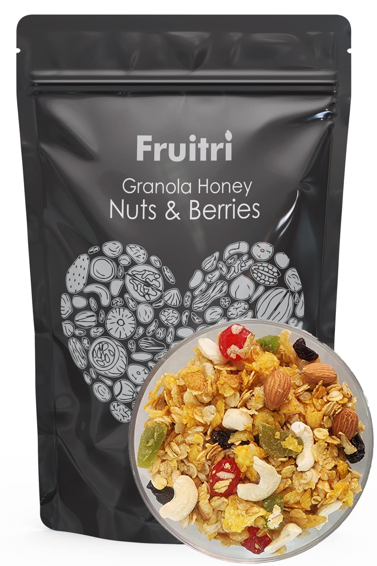 Fruitri Granola Nuts and Berries 400 grams | Mixed Fruit | Granola for Breakfast | Loaded with Wheat Flakes, Almonds, Cranberries and much more | Healthy Cereal (Granola Nut & Berry)