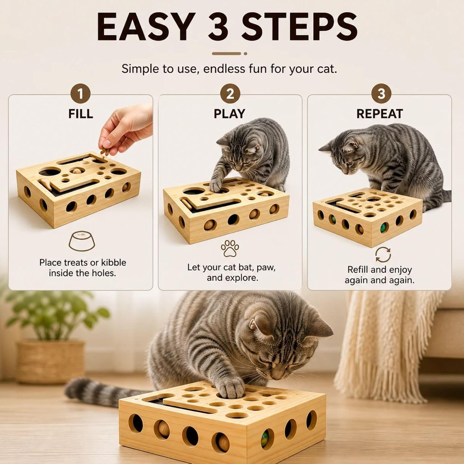 cat Claw Saver Box for Cats, Nail File Scratch Puzzle Toy with Interactive Cat Toys, Claw Care Box for Indoor Cats (Style B)