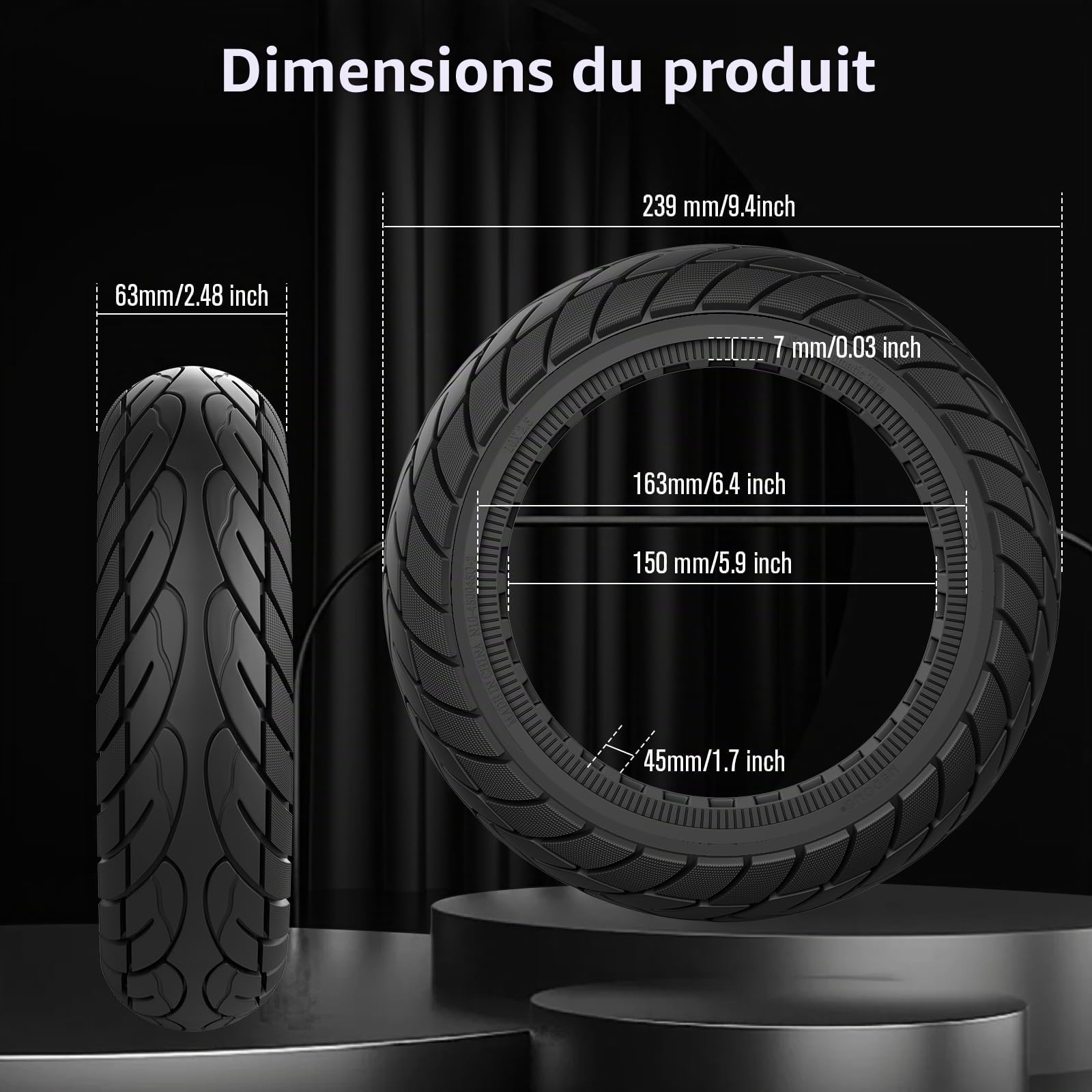 OUXI Pneu Solide 10x2.5 Pouces, Pneus Plein 10x2.5 Anti Dérapant, Pneu Solide Pour Scooter électrique à Haut Rebond Et Absorption Des Chocs