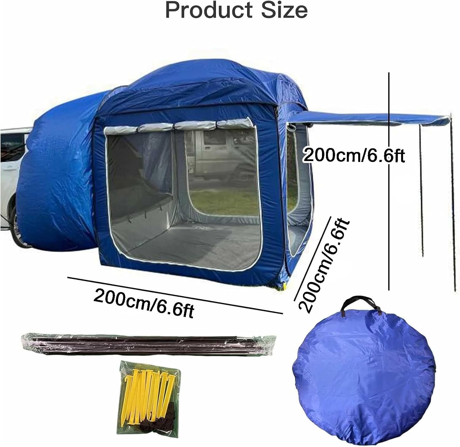 Vehicle Awning, Portable Changing Room, 6.6 Ft Tailgate Tent for Camping for Overland SUV, Truck, Vans, Pop-Up Car Boot Tent(Black)