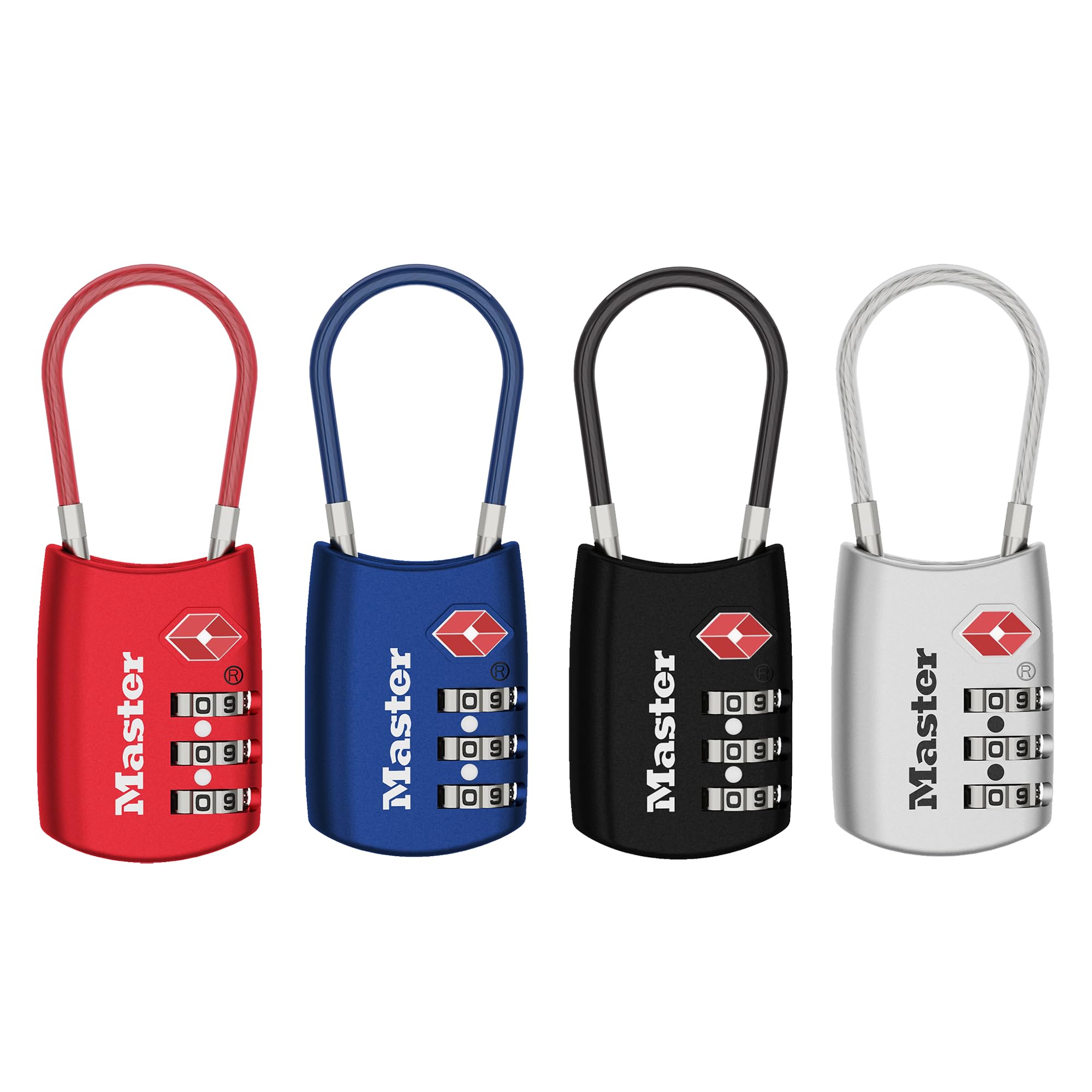 Master Lock 4688D TSA akceptowana blokada bagażu, kolor może się różnić, 4-pak