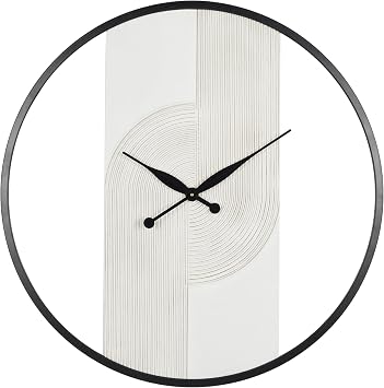 Deco 79 Wood Geometric Decorative Wall Clock Art Deco Inspired Line Art for Home with Black Accents, Hanging Clock 30" x 2" x 31", White