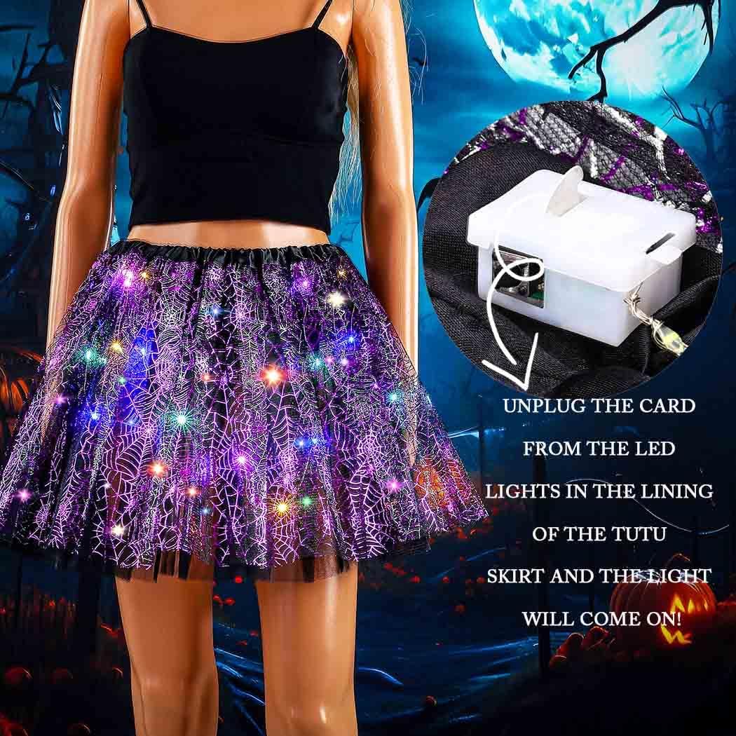 Olbye Light up Halloween Tutu LED Tulle Dance Ballet Skirt 3 Layered Dress Tutus Cosplay Halloween Costume for Women