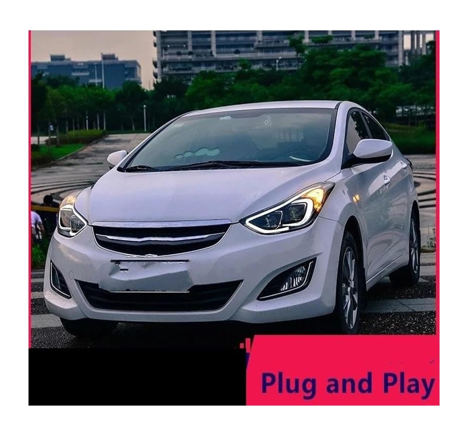 Lente de luz Intermitente para Hyundai Elantra 2012-2016 luz Diurna LED Lente bixenón luz de Cruce y Carretera luz de estacionamiento Faro antiniebla Conjunto de Faros (6000K 35W)