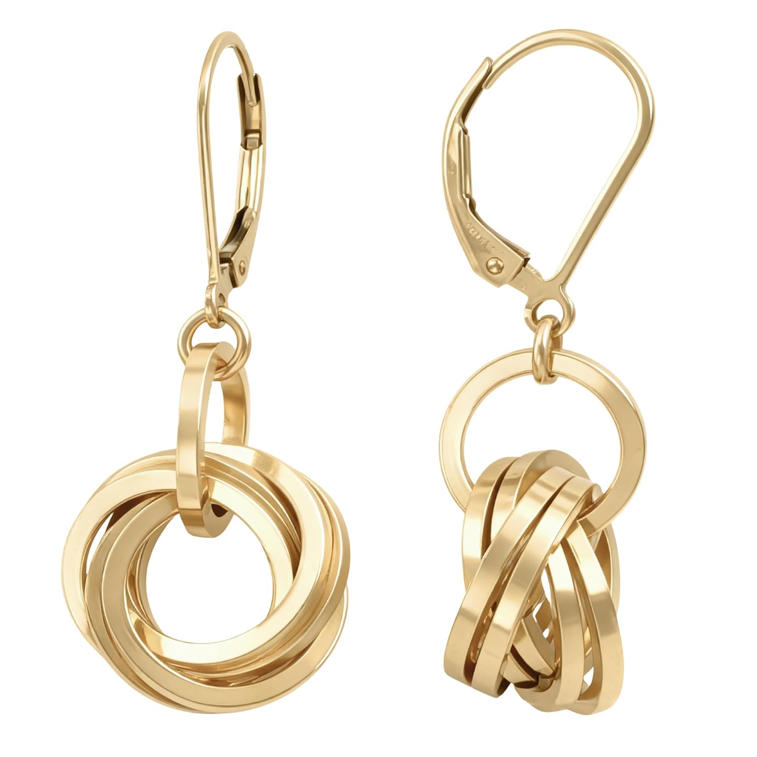 Elegant 14K Yellow Gold-Filled Love Knot Earrings Stylish Leverback Circle Dangle Earrings for Women Everyday Minimalist Jewelry Gift