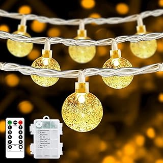 Globe String Lights Battery Operated, 33ft 80LED IP65 Waterproof Battery Powered Outdoor String Lights Christmas Fairy Lig...