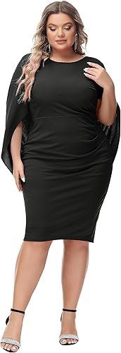 Miniatura 2 de Hanna Nikole Vestidos de gasa para mujer, talla grande, con volantes, estilo midi, bodycon