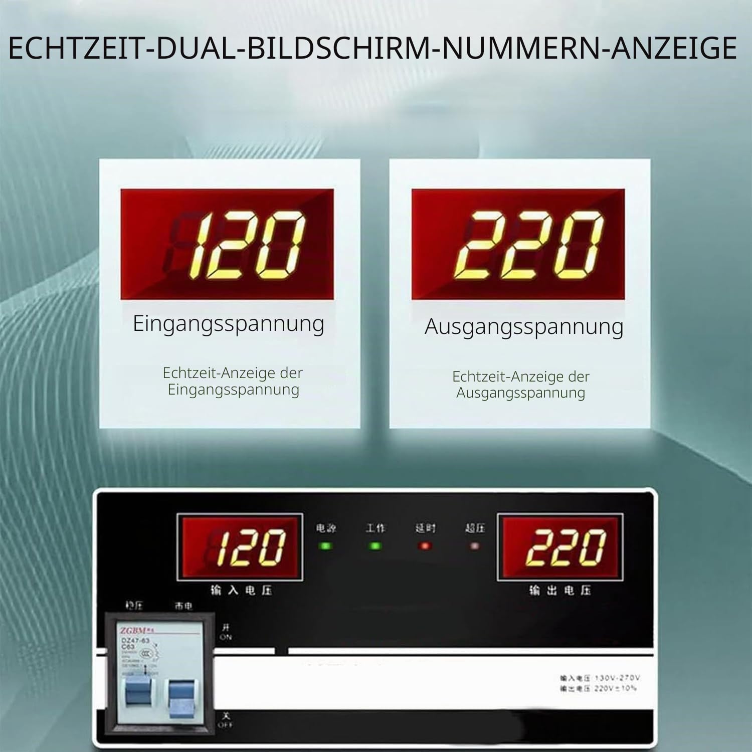 Automatischer Spannungsstabilisator 220V Hochleistungs-Wechselspannungsregler aus reinem Kupfer,digitales Dual-Display für Haushaltsgeräte,Niederspannungsstabilisator 6800W