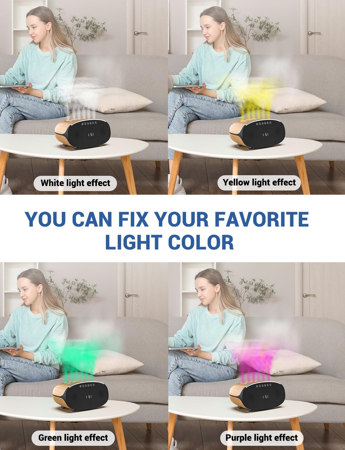 Quiet Ultrasonic Bedroom Humidifier, 500ml with 6 Nozzles and 7 LED Lights, Timer Function, Bluetooth Music, Remote Control + Touchscreen Switch, Suitable for Living Room, Baby Room, and Office