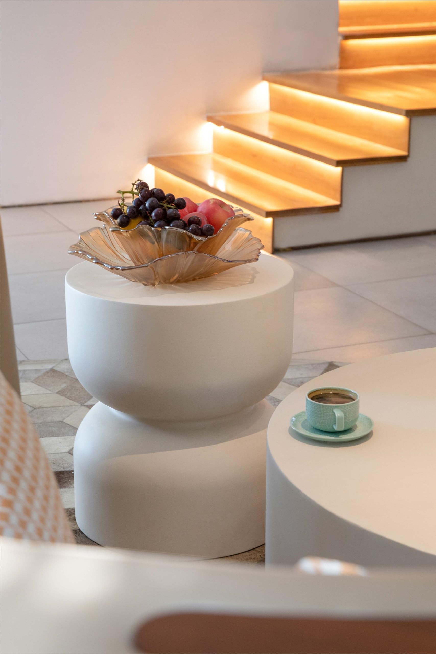 Elementi Home Chronos Hourglass Shaped Concrete Side Table, Modern End Table, Concrete Furniture, Accent Table for Patio, Living Room, Bedroom, Indoor