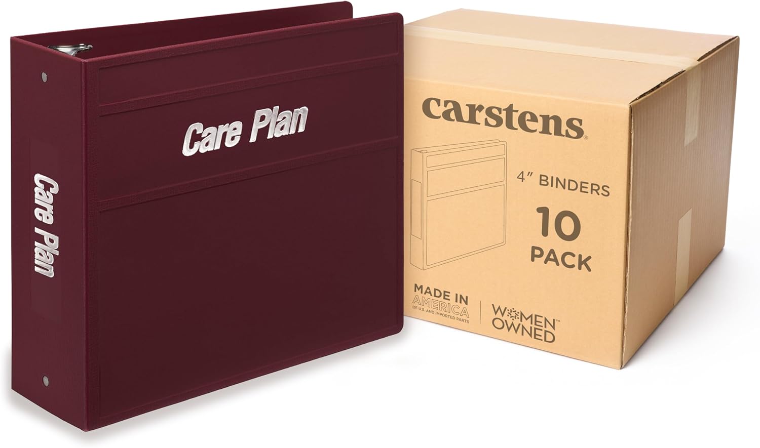 Carstens 4-Inch Heavy Duty Round Ring Binder for Medical Care Plans – Side Opening, Wine, Durable Plastic Covers, No-Gap Rings, No Pockets, Holds 600 US Letter Sheets, Made in USA (1874-3R)