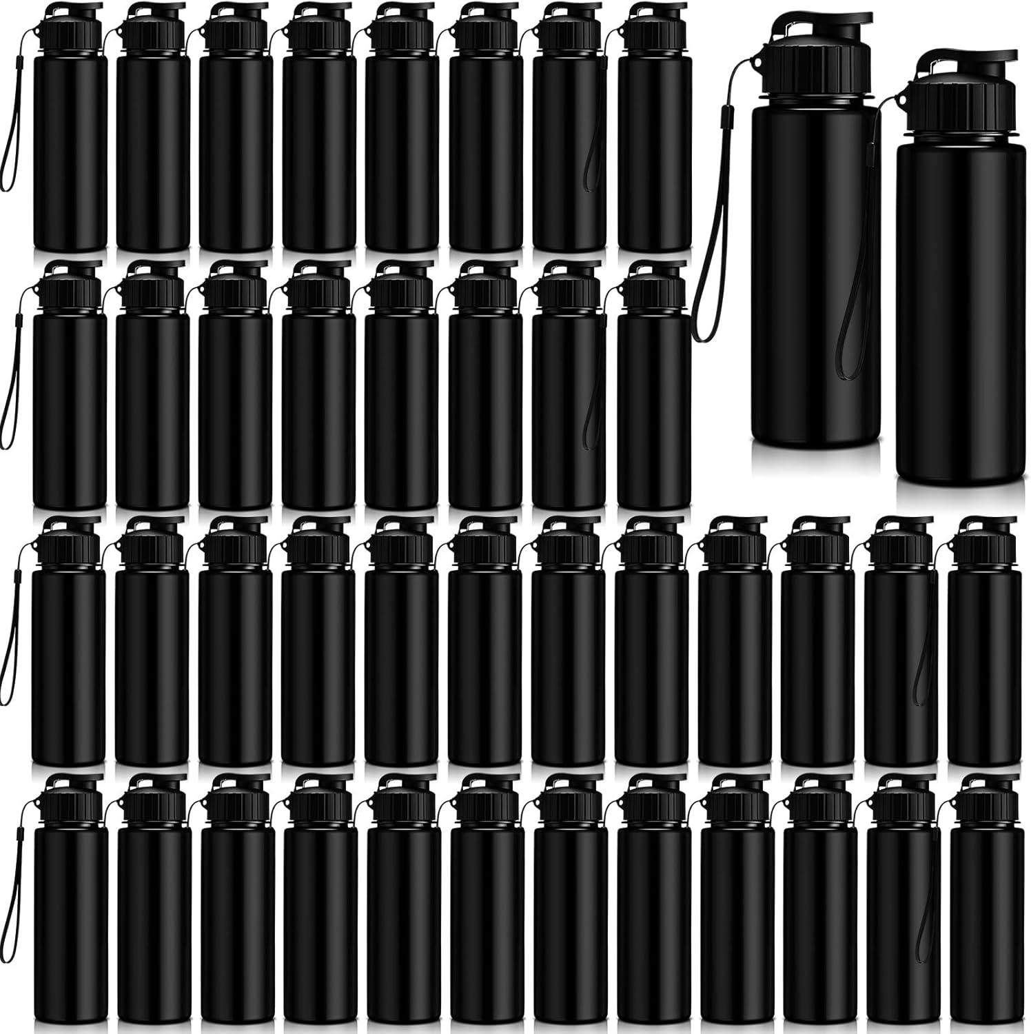 Domensi 50 Pieces Plastic Water Bottle Bulk 17 oz Sports Adults Reusable Large Water Bottles with Leak Proof Flip Top for Adults Fitness (Solid Black)