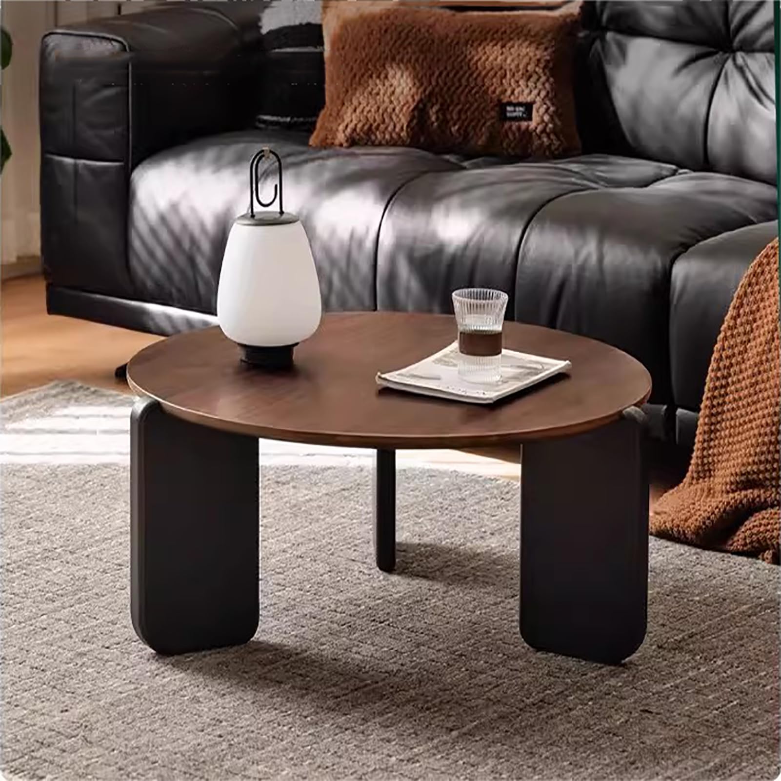 SXZenSpace Modern Round Coffee Table, Wood Top Center Table Minimalist Mid Century Side End with Black Sturdy Legs for Bedroom Balcony Living Room,A,80cm(31'')