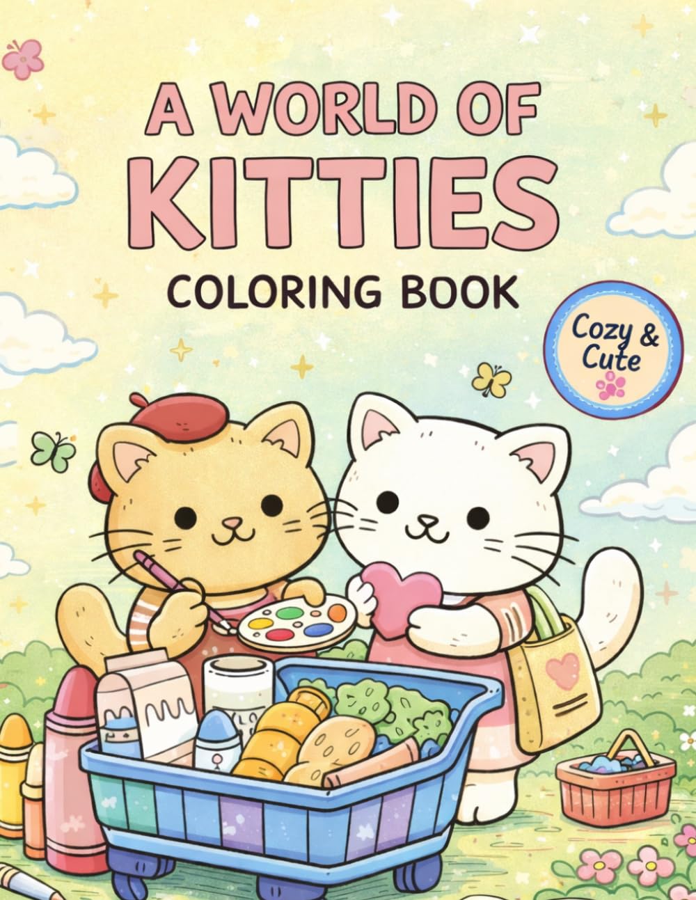 A World of Kitties Coloring Book: Cozy Cute Cat Pages for Relaxation and Stress Relief