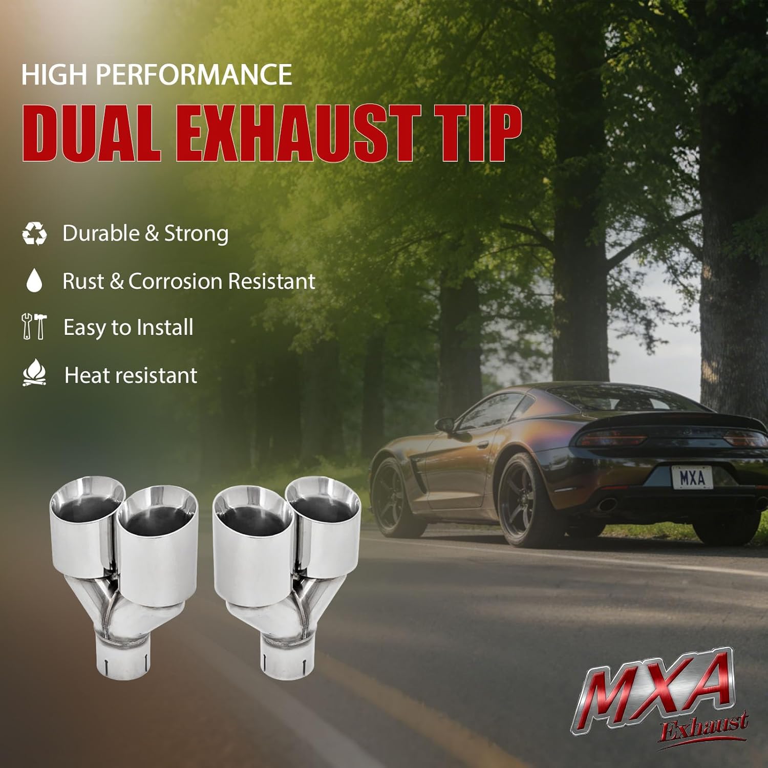 MXA Dual Exhaust Tips 2.5 inch Inlet 3.5 inch Outlet, 2.5" to 3.5" Diesel Exhaust Tip Universal Car 304 Polished Stainless Steel 9.5" Overall Length Valvetronic Exhaust Tips 2-Packs