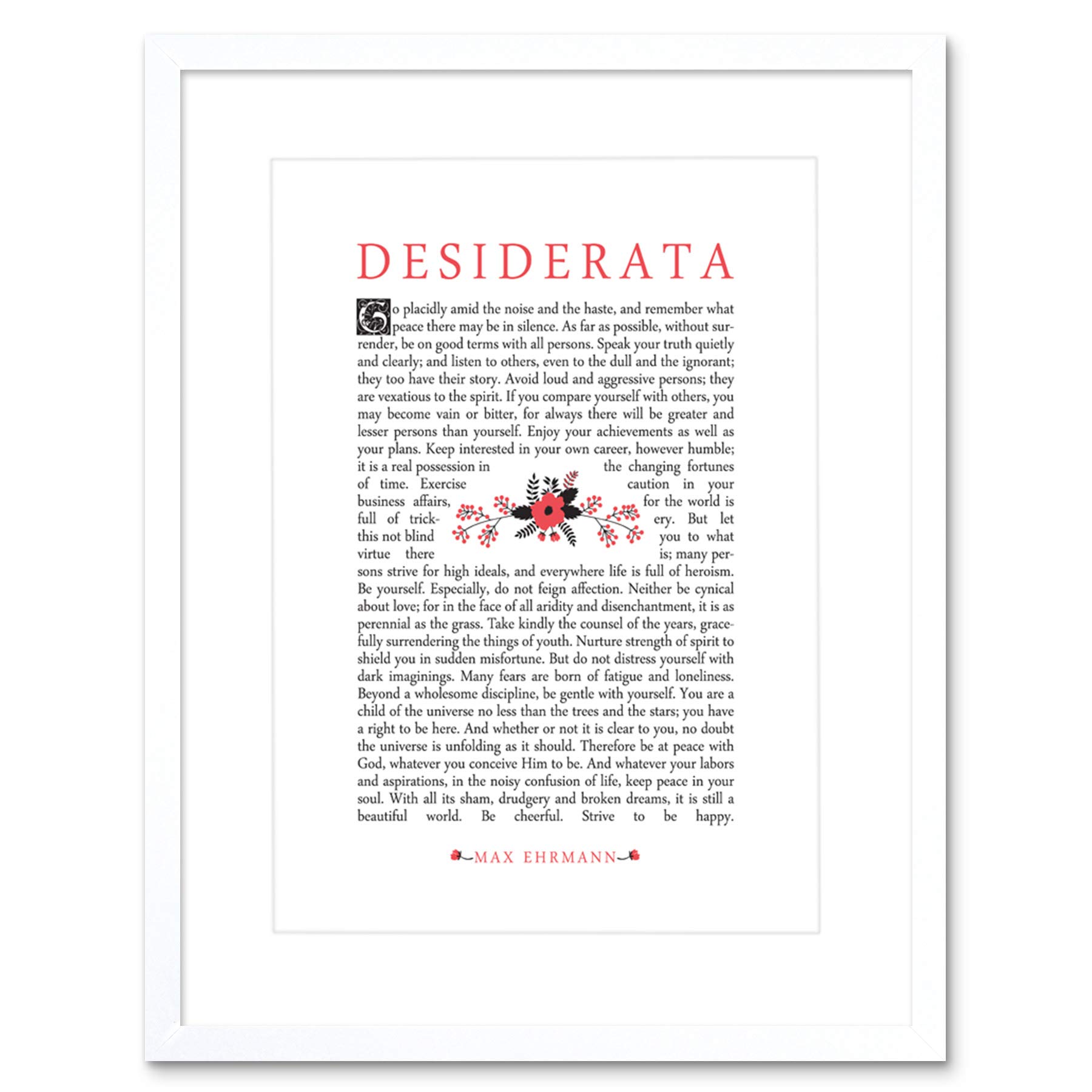 Wee Blue Coo Quote Desiderata Floral Ehrmann Typography Framed Wall Art Print