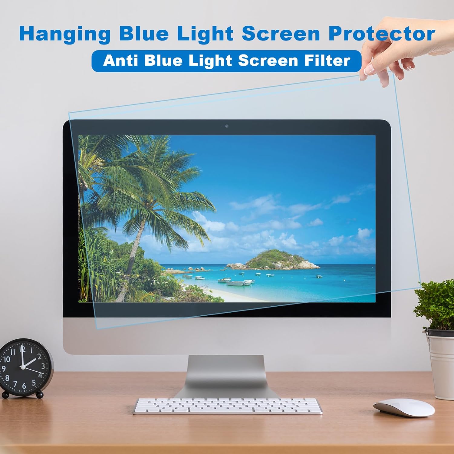 24 inch Blue Light Screen Protector Computer Monitor Hanging Type Blue Light Blocking Filter Panel Anti Scratch Eye Protection Shield for Desktop Computer
