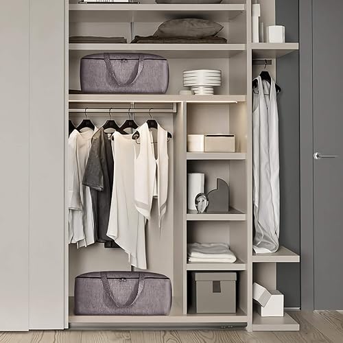 Miniatura 5 de Surblue Organizador de bolsas de almacenamiento de ropa con asas duraderas, tela gruesa, gran capacidad para mantas, edredones, ropa de cama (gris