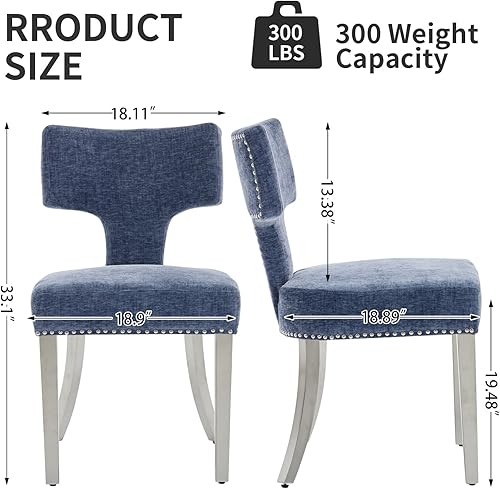 Miniatura 3 de Juego de 2 sillas de comedor modernas de mediados de siglo, sillas de comedor tapizadas de tela de felpilla, respaldo curvado con ribete de cabeza