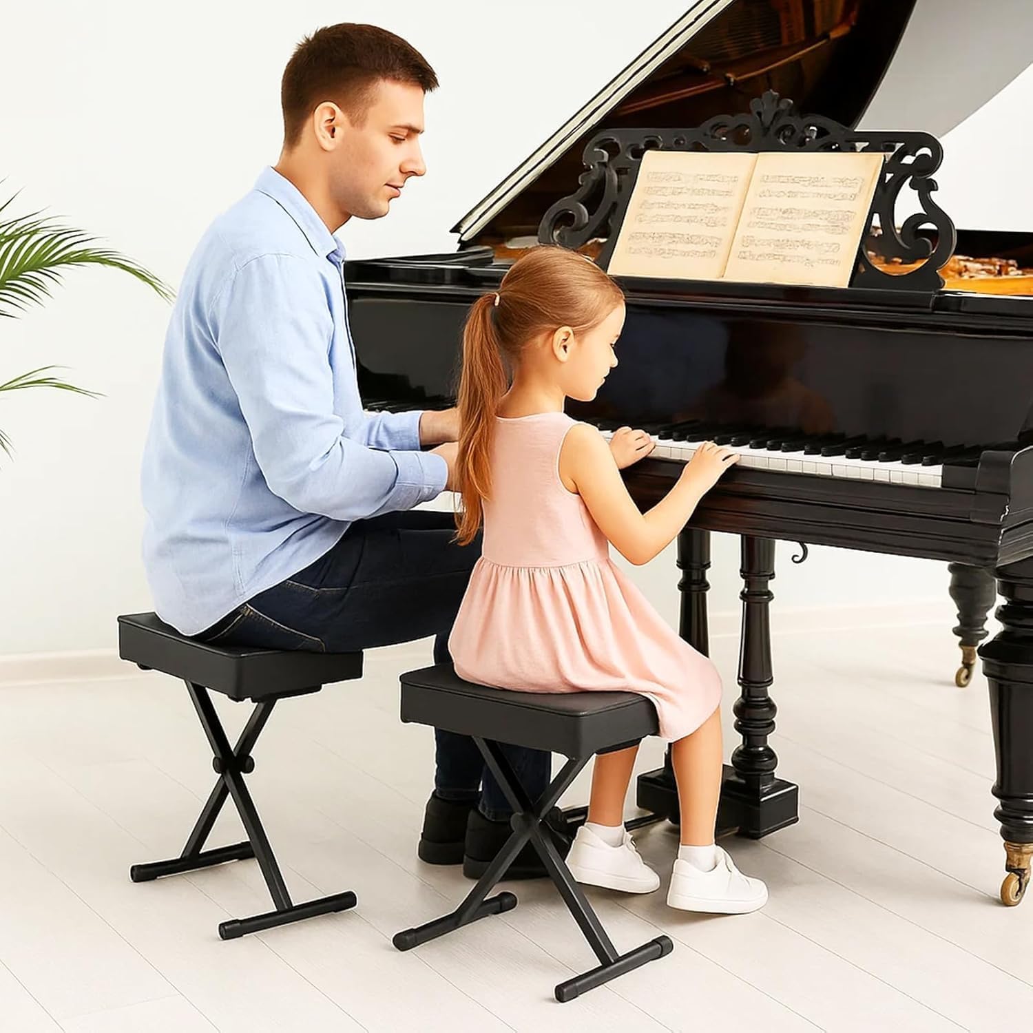 Generisch Klavierhocker Höhenverstellbar, Faltbarer Flexibilität Keyboardhocker mit Gepolsterter Sitzfläche, Stabiler Klavierstuhl aus Stahl, rutschfest & Tragbar