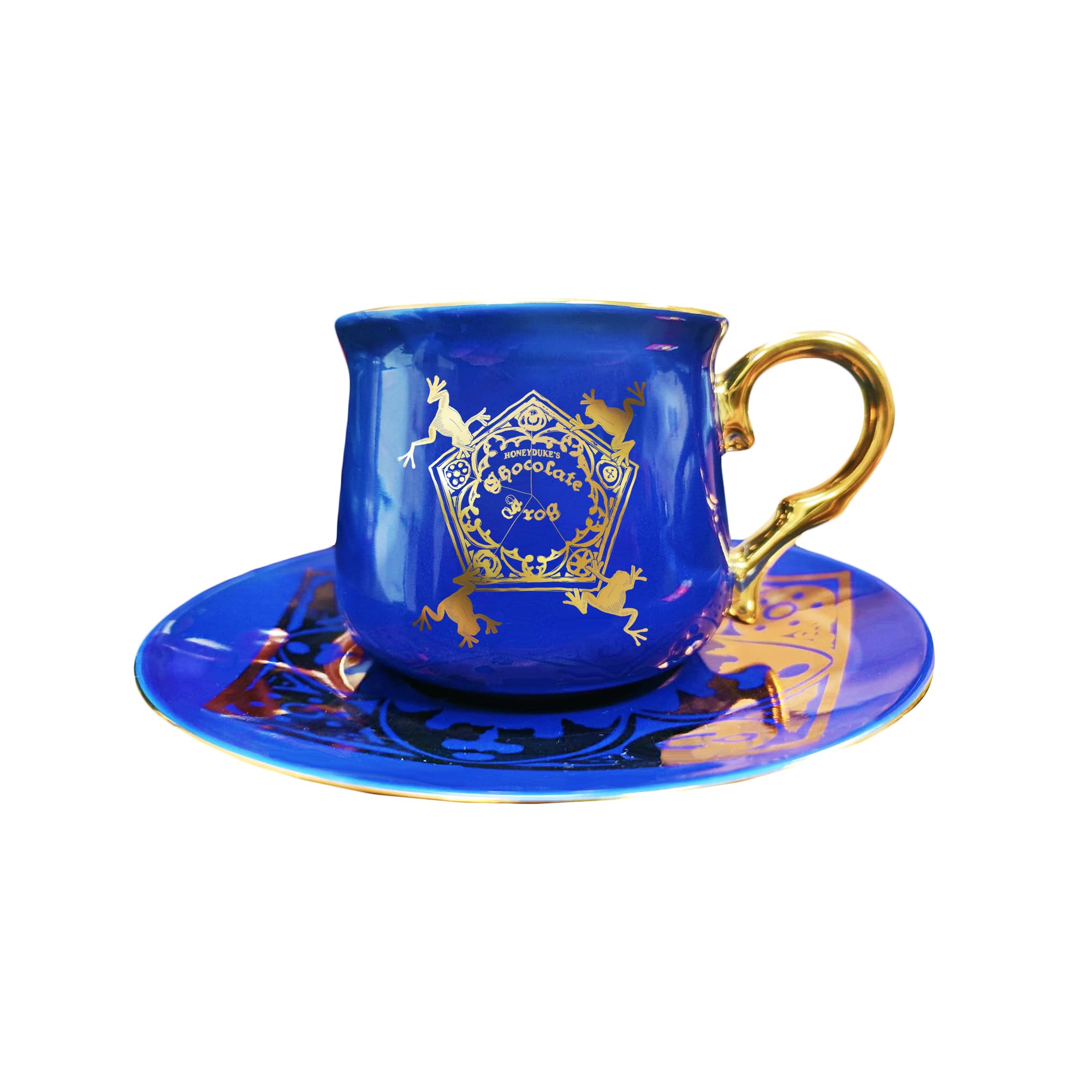 Licensed Harry Potter Chocolate Frog Tea Cup & Saucer Set, Royal Blue Porcelain with Gold Accents, Collector Gift Box