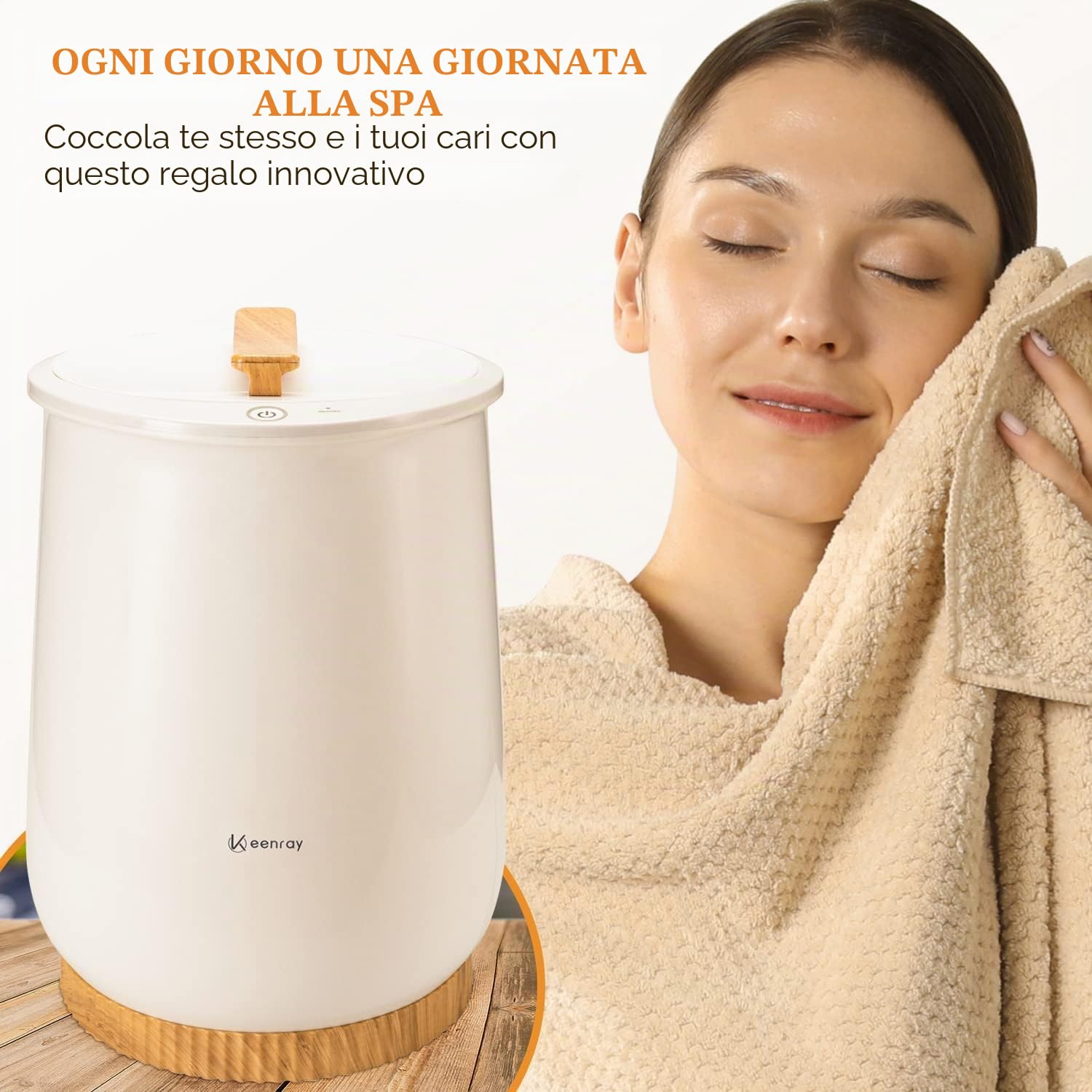 Keenray Scaldasalviette Stile Secchio, Scalda Asciugamani Secchio Elettrico per Bagno, Controllo a 1 Pulsante, Spegnimento Automatico, Adatto a Due Accappatoi Grandi, Coperte Pigiami e Altro