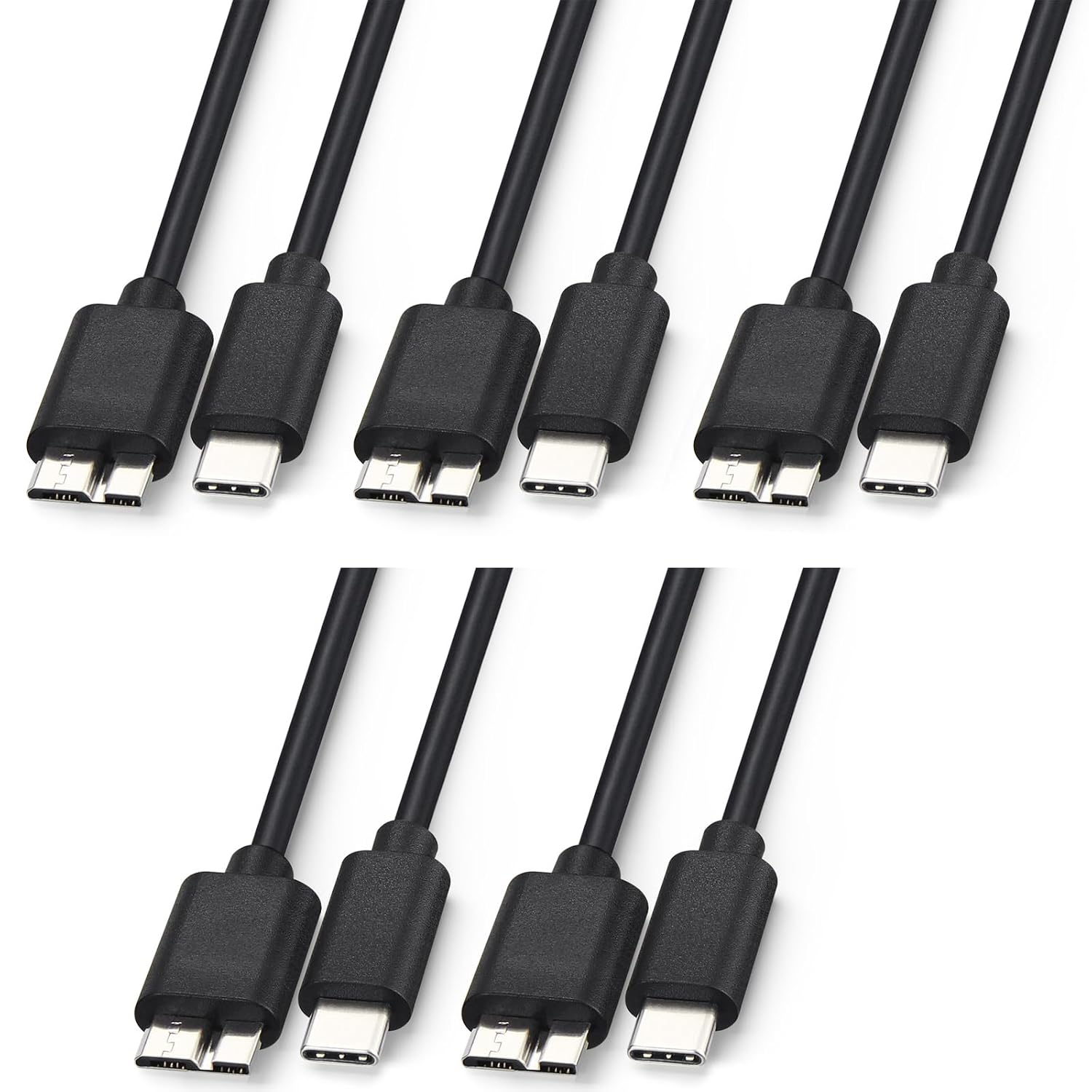 Smays 5-Pack External Hard Drive Cable, USB 3.0 Micro B to USB C Data Cord for Seagate, Toshiba, Western Digital WD My Passport, LaCie, 3 ft