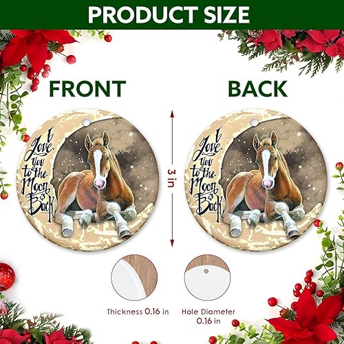 Miniatura 2 de Adorno de Navidad 2024  Horse I Love You to The Moon and Back - Adorno circular de cerámica  Decoración colgante para árbol de Navidad, regalo para