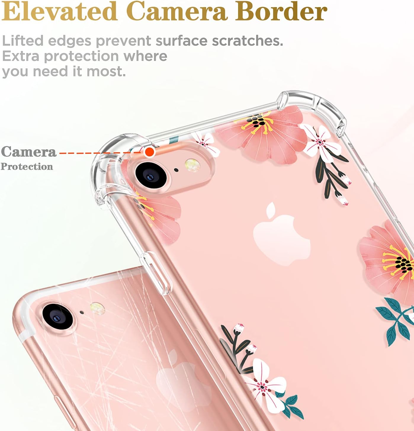 GVIEWIN for iPhone 8 case/iPhone 7 case/iPhone SE 2020 case with Screen Protector,Clear Flower Floral for Girls Woman, Soft TPU Shockproof Protective Cover for iPhone SE 2nd Gen/7/8(Summer Blossom)