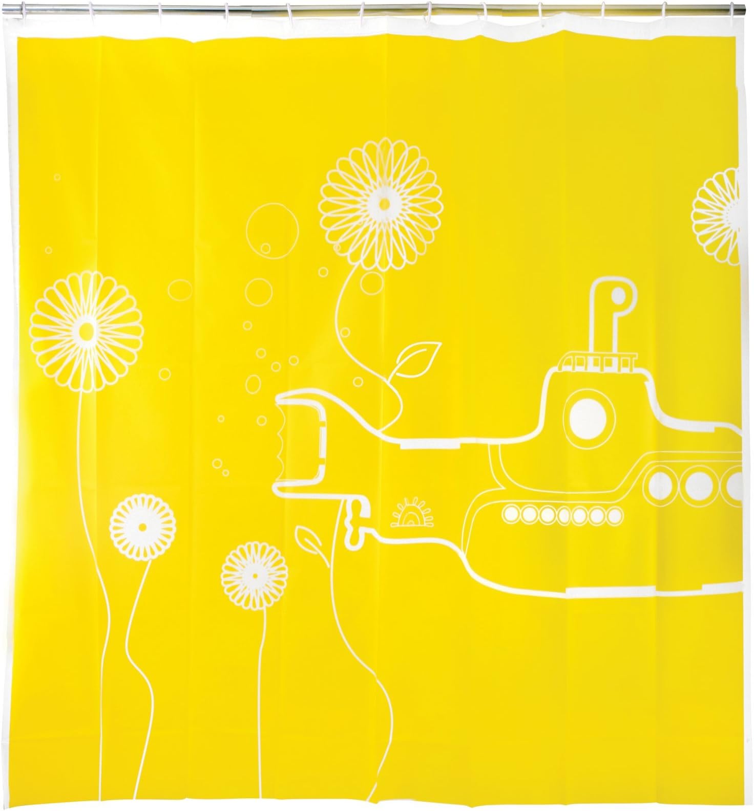 Kikkerland Yellow Submarine Shower Curtain, 72-Inch by 72-Inch